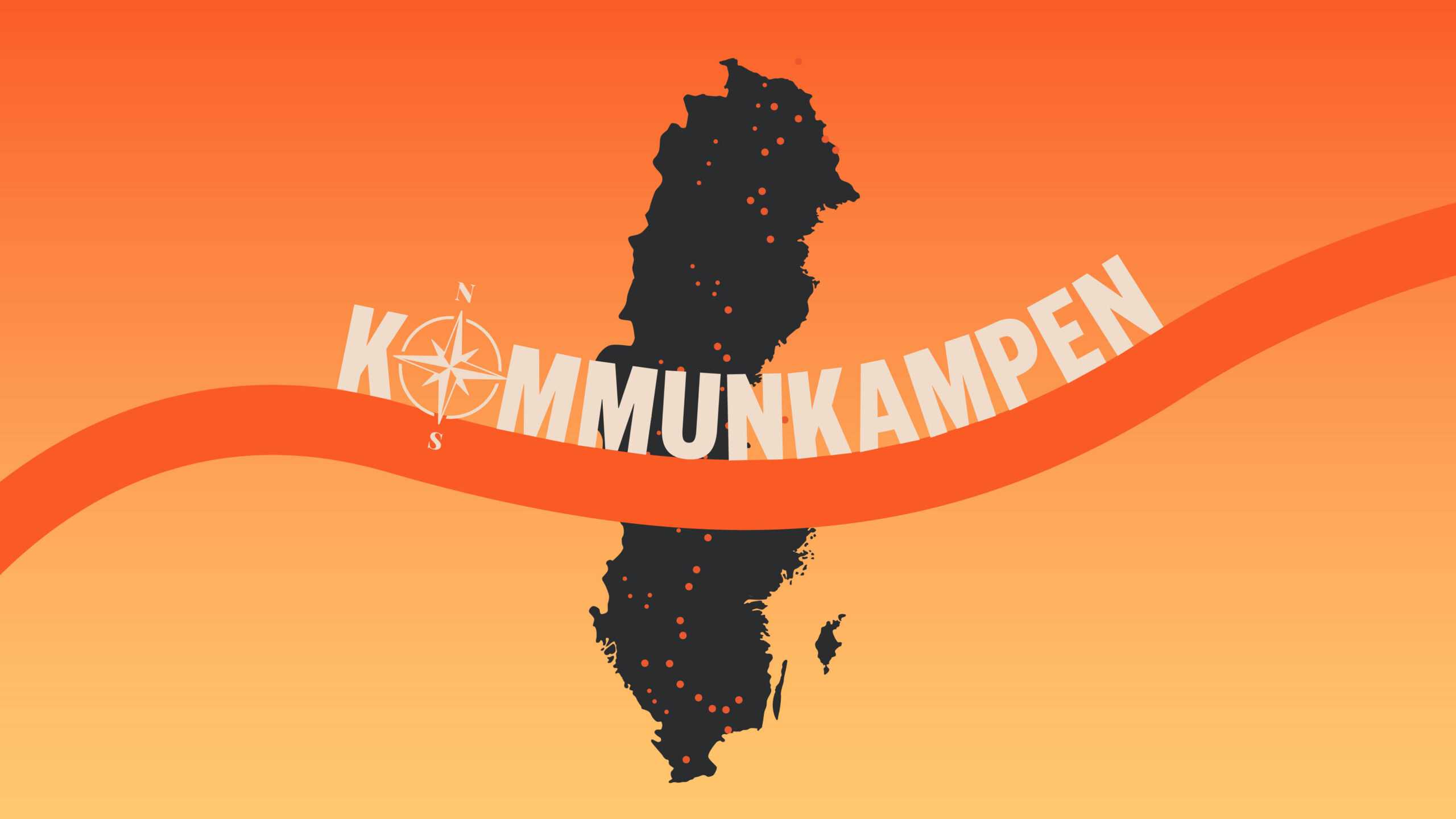 Sverigekarta med texten: Kommunkampen ovanpå.